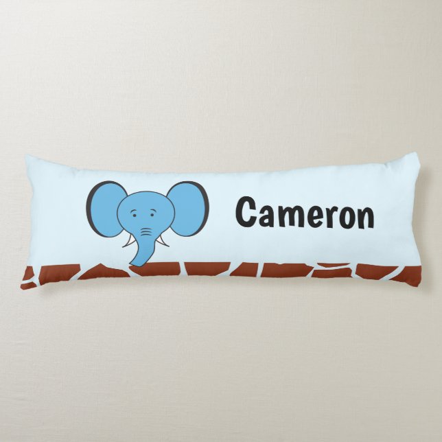 Blue Elephant Safari Jungle Personalized Body Pillow (Front)