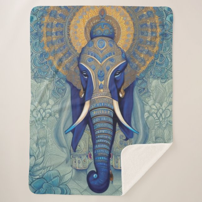 Blue Elephant Sherpa Blanket (Front)