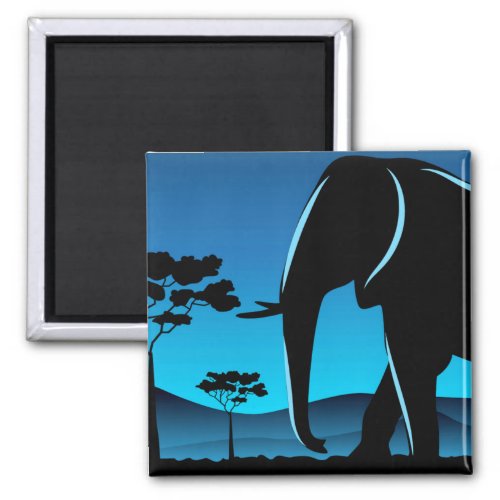 Blue Elephant Silhouette Artwork Magnet
