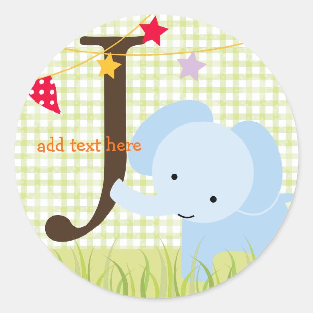 Blue Elephant stickers/add monogram Classic Round Sticker (Front)