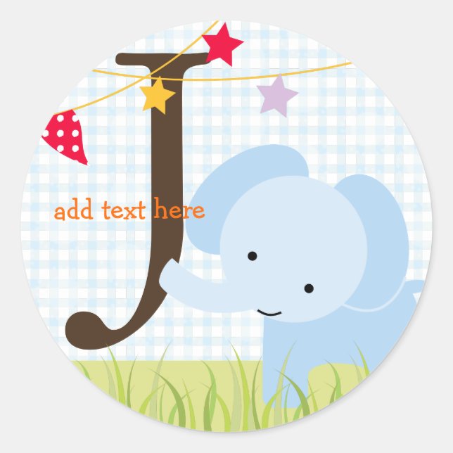 Blue Elephant stickers/add monogram Classic Round Sticker (Front)