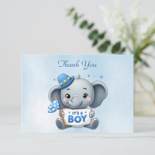 Blue Elephant Thank You Card