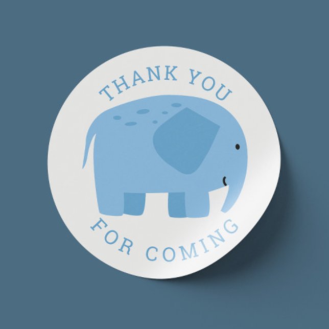 Blue Elephant Thank You | Safari Kids Birthday Classic Round Sticker (Creator Uploaded)