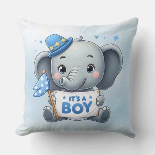 Blue Elephant Throw Pillow