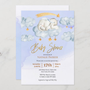 Blue Elephant Twinkle Little Star Boy Baby Shower Invitation
