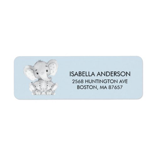 Blue Elephant Twins Baby Shower Address Label