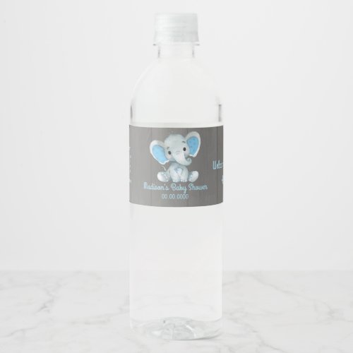 Blue Elephant water bottle label for boy