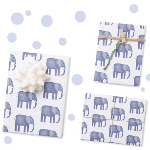 Blue Elephant Watercolor Wrapping Paper Sheets