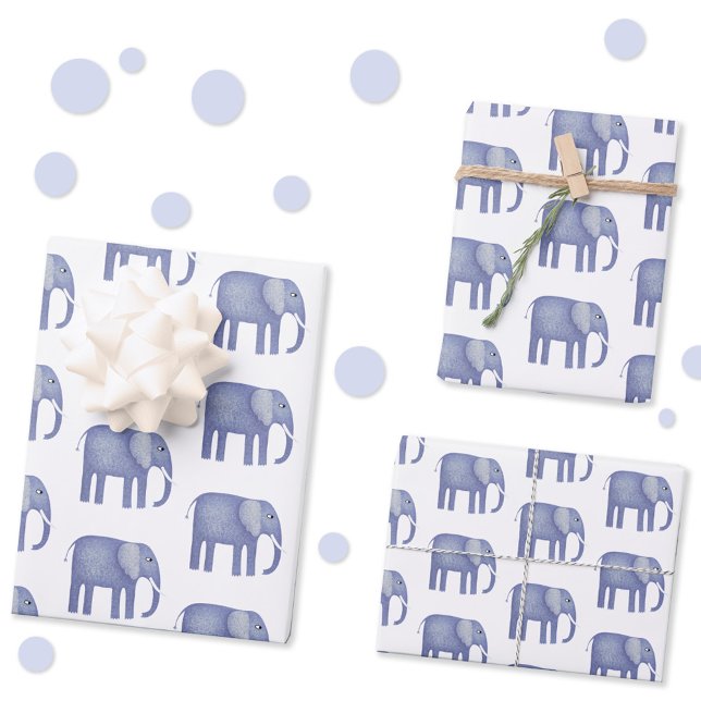 Blue Elephant Watercolor Wrapping Paper Sheets (Blue watercolor elephant gift wrap paper sheets)
