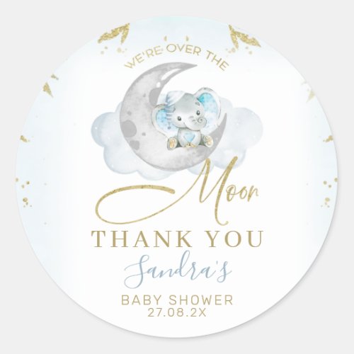 Blue Elephant Were Over The Moon Baby Shower Classic Round Sticker