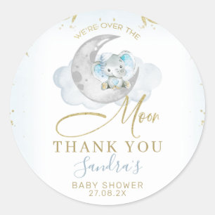 Blue Elephant We're Over The Moon Baby Shower Classic Round Sticker