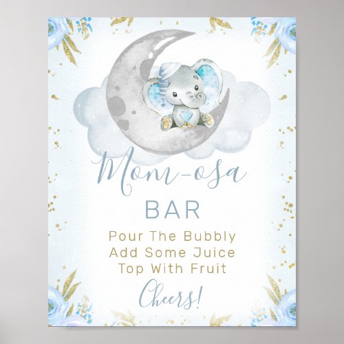 Blue Elephant Were Over The Moon Baby Shower Sign