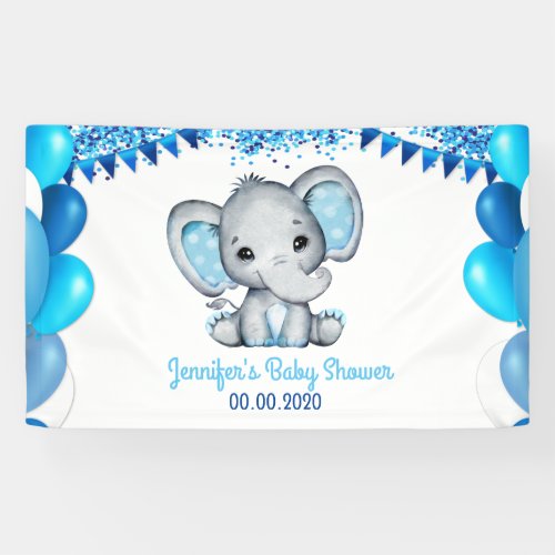 Blue Elephant with Balloons Banner Shower
