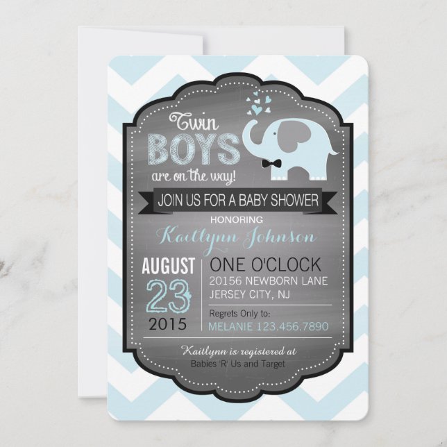 Blue Elephant with Bow-tie Baby Shower Invitation (Front)