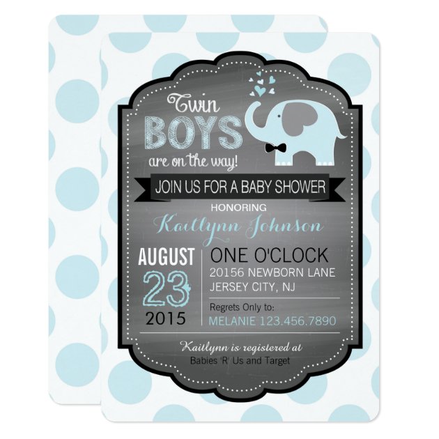 Blue Elephant With Bow-tie Baby Shower Invitation