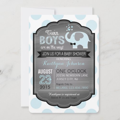 Blue Elephant with Bow_tie Baby Shower Invitation