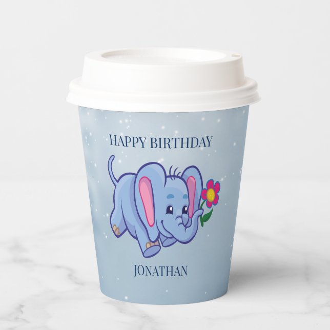 Blue Elephant With Flower Paper Cup (Front)