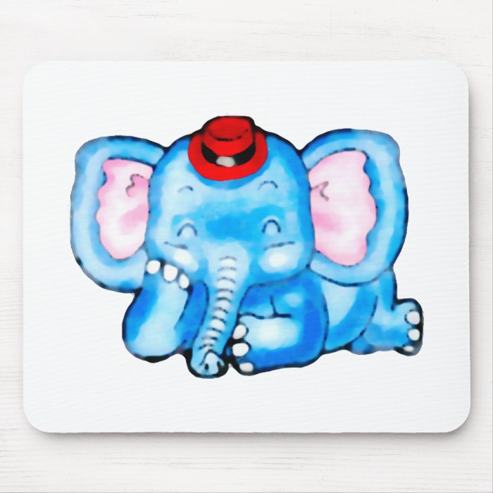Blue Elephant with Red Hat Cartoon Mouse Pads