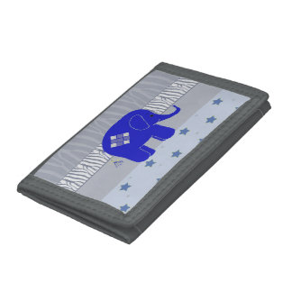 Blue Elephant with Stars Trifold Wallet