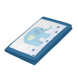 Blue Elephant with Stars Trifold Wallet