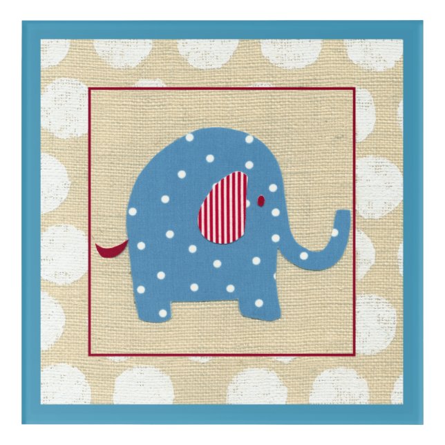Blue Elephant with White Polka Dots Acrylic Print (Front)