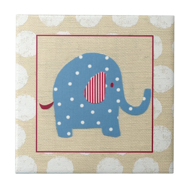 Blue Elephant with White Polka Dots Ceramic Tile (Front)