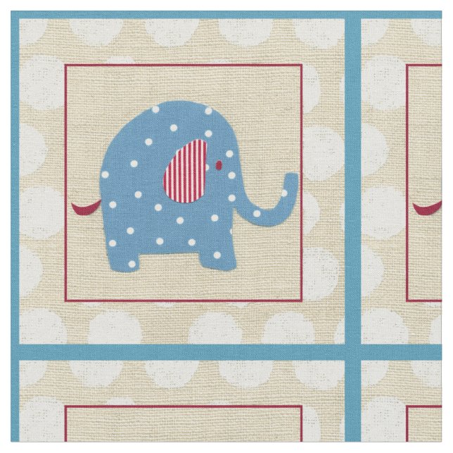 Blue Elephant with White Polka Dots Fabric (Close Up)