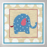 Blue Elephant with White Polka Dots Poster