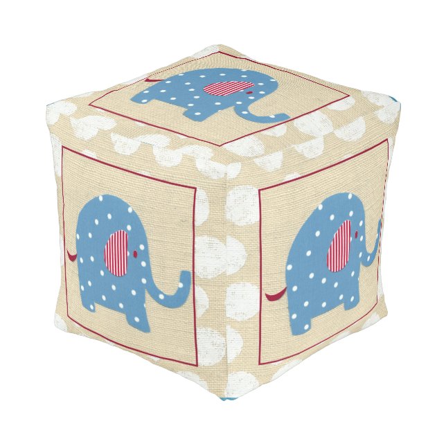 Blue Elephant with White Polka Dots Pouf (Angled Front)