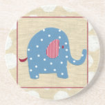Blue Elephant with White Polka Dots Sandstone Coaster