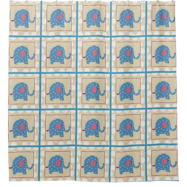 Blue Elephant with White Polka Dots Shower Curtain (Front)
