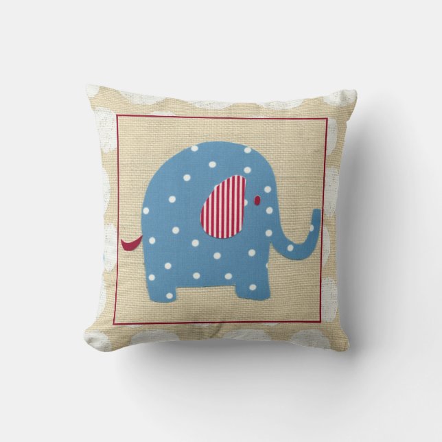 Blue Elephant with White Polka Dots Throw Pillow (Front)