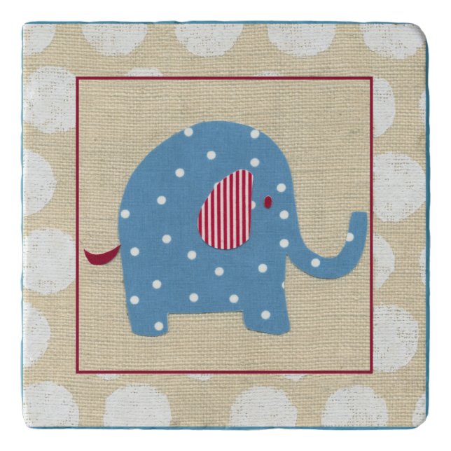 Blue Elephant with White Polka Dots Trivet (Front)