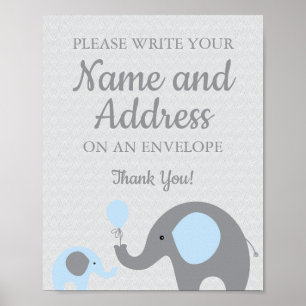 Blue Elephant Write Your Name Address on Envelope Poster