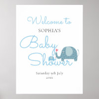 Blue Elephants Baby Boy Shower / Sprinkle Welcome Poster