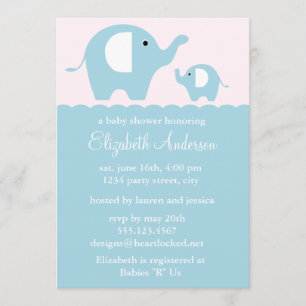 Blue Elephants Baby Shower Invitation