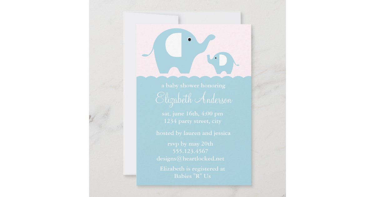 Blue Elephants Baby Shower Invitation Zazzle
