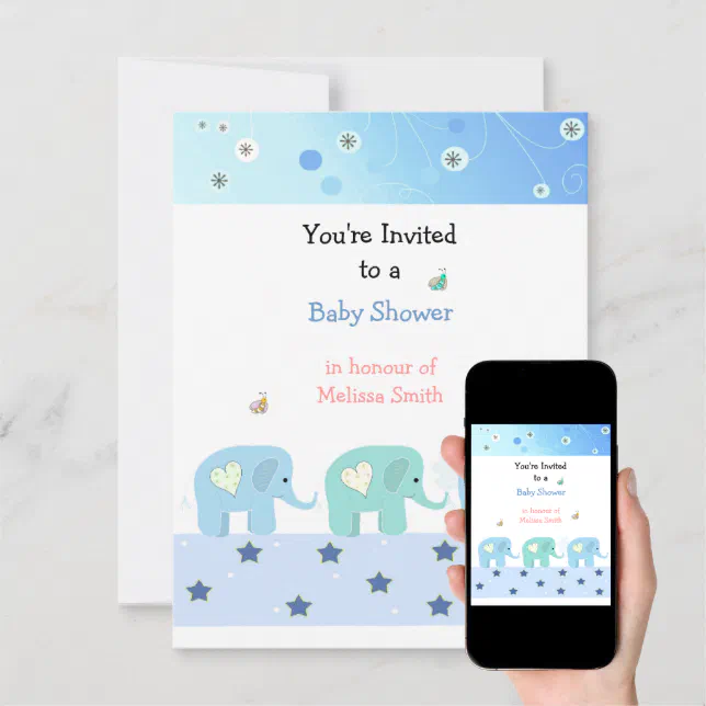Blue Elephants Baby Shower Invitation Zazzle
