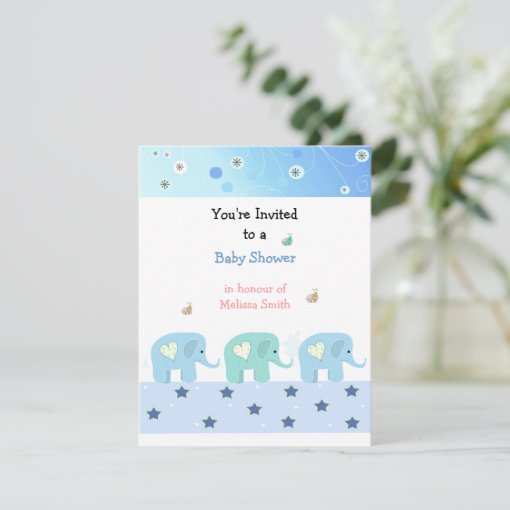 Blue Elephants Baby Shower Invitation Zazzle