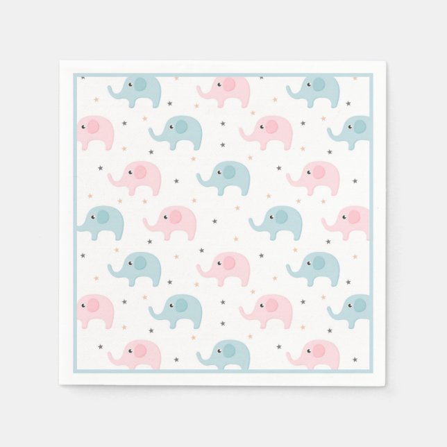 Blue Elephants Boy Baby Shower Cute Napkins (Front)