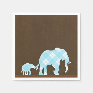 Blue Elephants Brown Trendy Modern Baby Shower Napkins