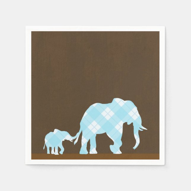 Blue Elephants Brown Trendy Modern Baby Shower Napkins (Front)