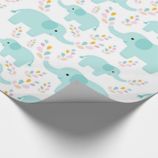 Blue Elephants Nursery Print Wrapping Paper