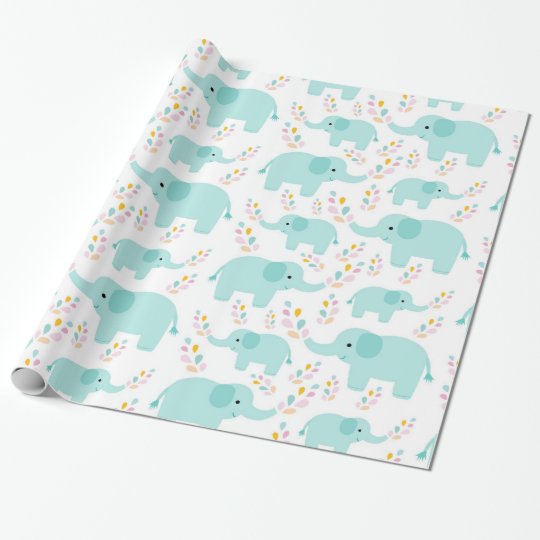 Blue Elephants Nursery Print Wrapping Paper | Zazzle.com