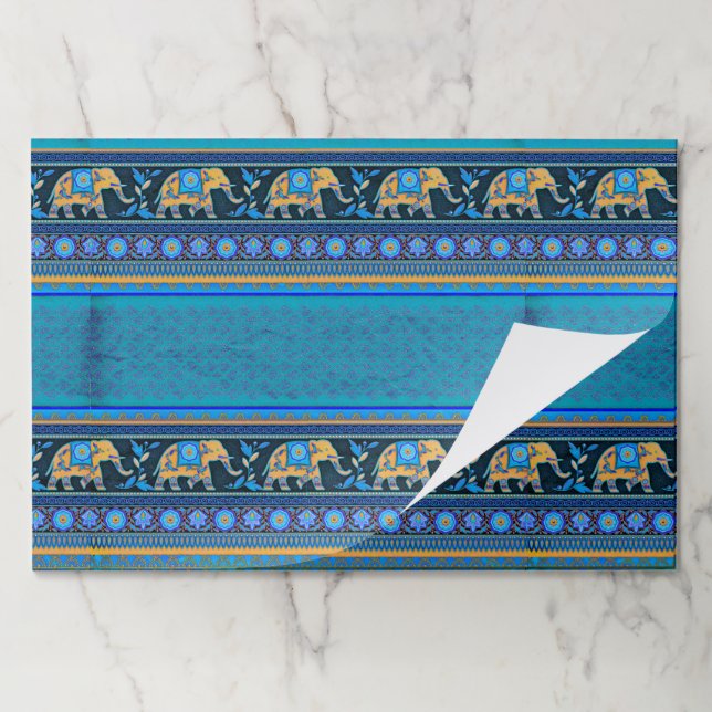 Blue elephants paper placemat (Folded)