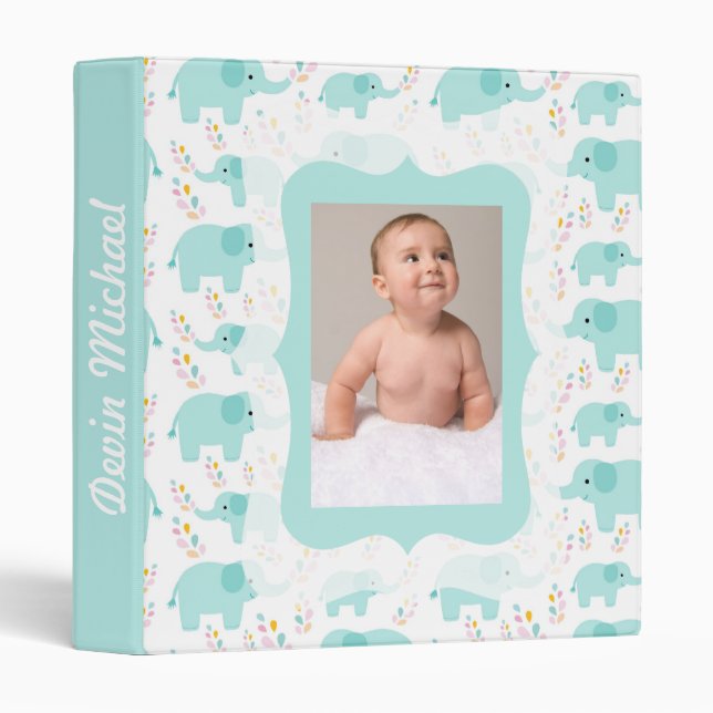 Blue Elephants Photo Ready Baby Album Binder (Front/Spine)