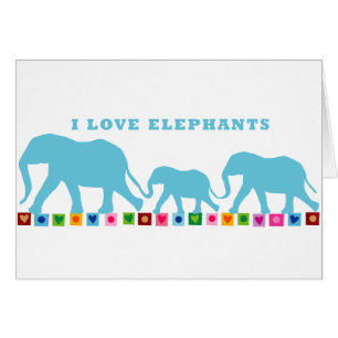 Blue Elephants Walking Cards