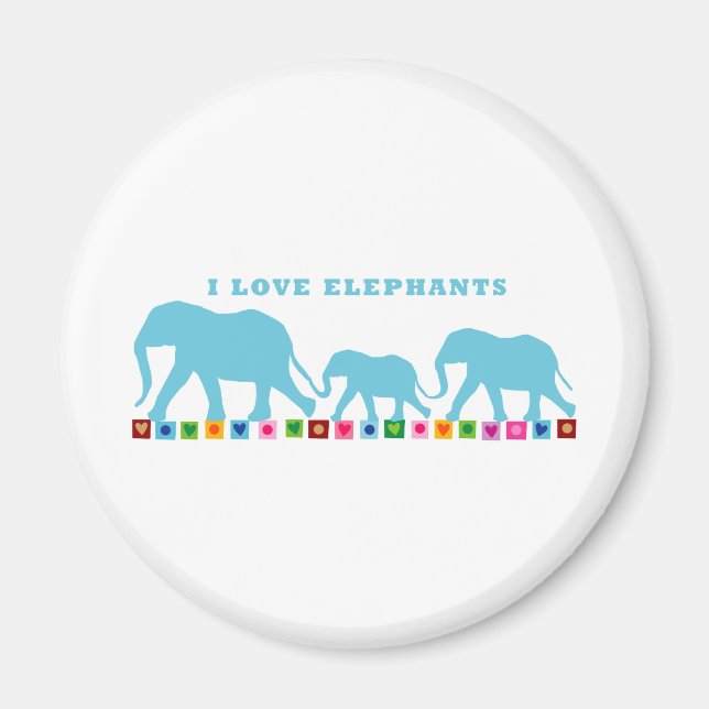 Blue Elephants Walking Magnet (Front)