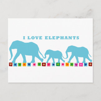 Blue Elephants Walking Postcard