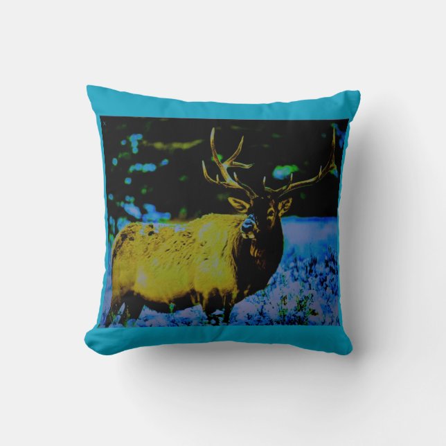 Blue Elk Throw Pillow (Front)